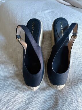 Cole Haan Navy Blue Espadrille Slingback Wedges